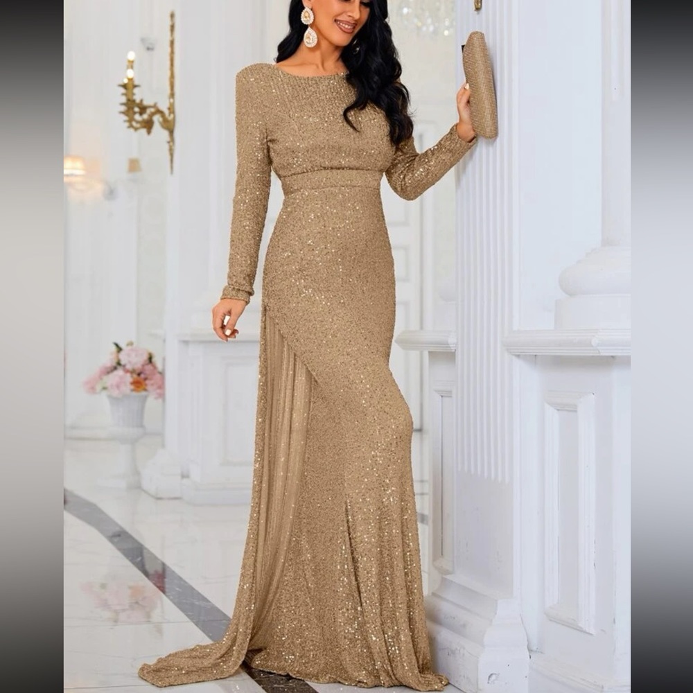 Miss Ord Long Sleeve Sequin Evening Gown